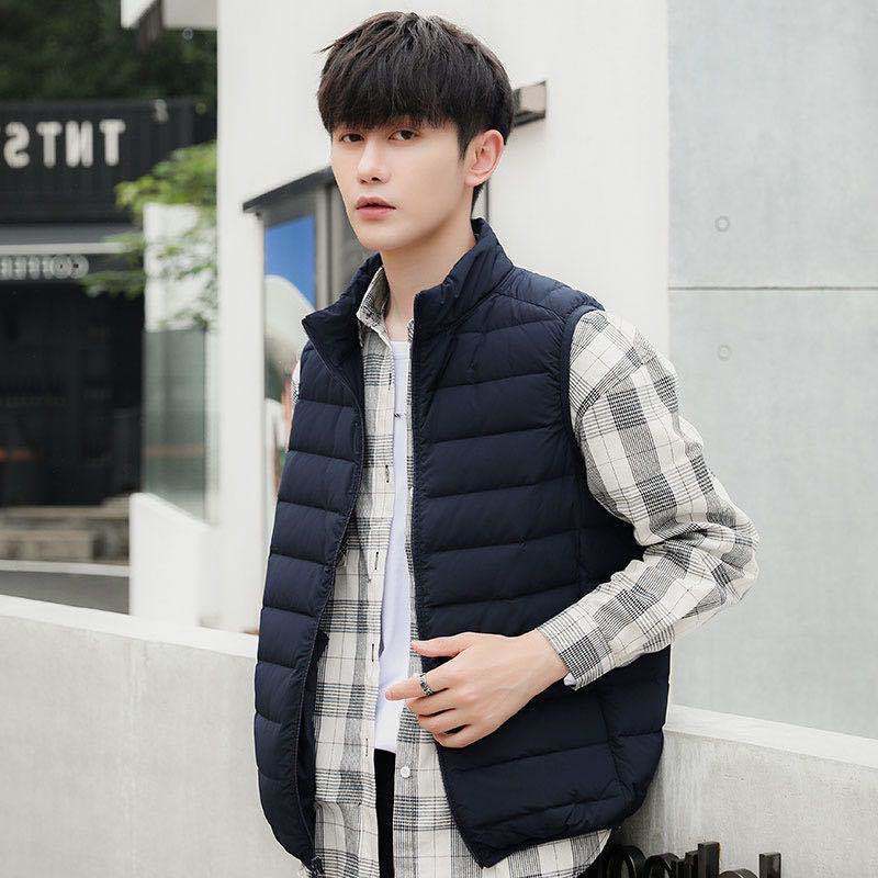 

Новый легкий пуховый жилет мужской короткий тонкий бесшовный цельнокроеный легкий жилет куртка 3XL тёмно-синий