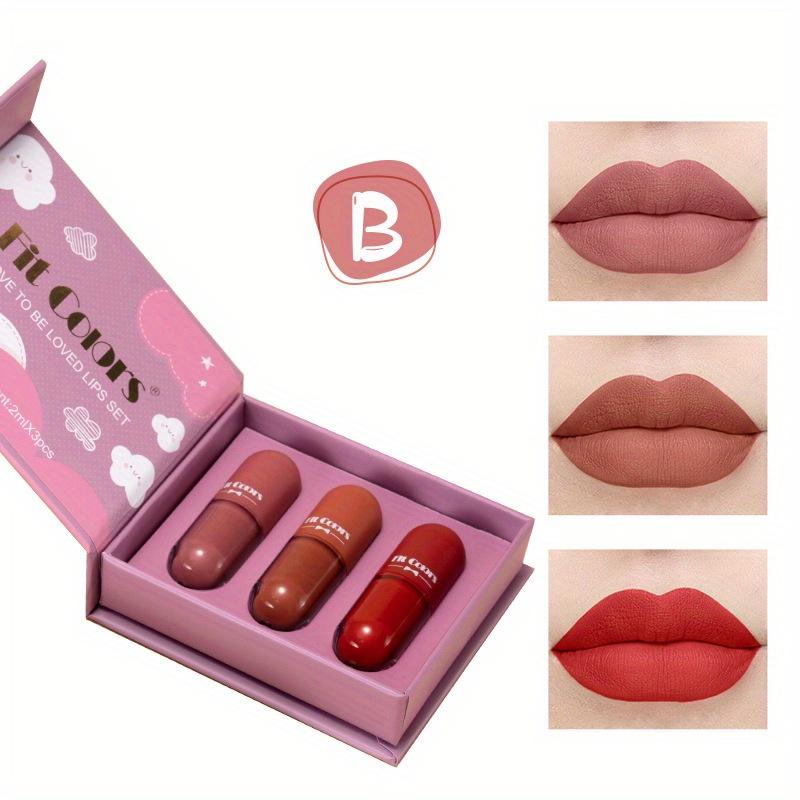 

3-цветная капсула с блеском для губ, бархатная матовая бархатная чашка с антипригарным покрытием, водонепроницаемая, не размазывается, не выцветает, набор жидких помад #2