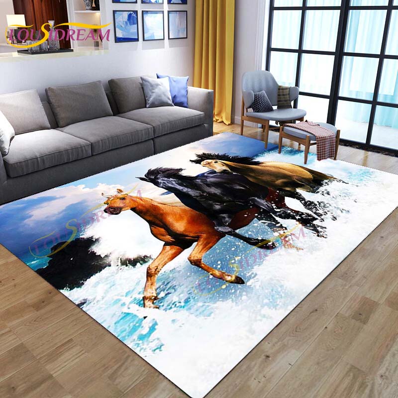 3D Running Horses Carpet Animal Rug for Home Living Room Sofa Colorful Horse Floor Mats Child Bedroom Decor Kids Play Carpets