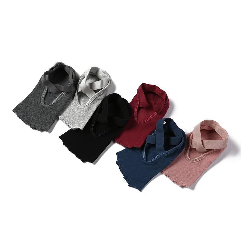 Women Toeless Yoga Socks with Grips Anti-Slip Bandage Sport Socks Ballet Dance Latin Barre Pilates Fitness Equipment Floor Socks