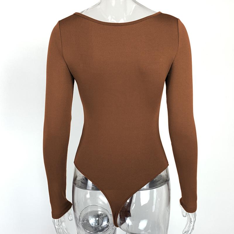 Spring and Autumn Long Sleeve Sexy Base Jumpsuits Women Rompers Tight Fitting Square Neck Female Jumpsuit Fashion Solid Casual Ladies Bodysuits 26139