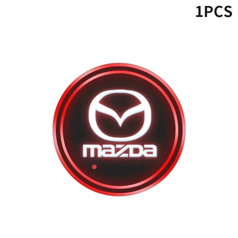 USB nabíjecí svítící podložka pod hrnek do auta, lampička pro atmosféru interiéru pro Mazda 6 3 CX5 5 2 323 CX7 Demio Atenza Axela MX30 CX30 CX3