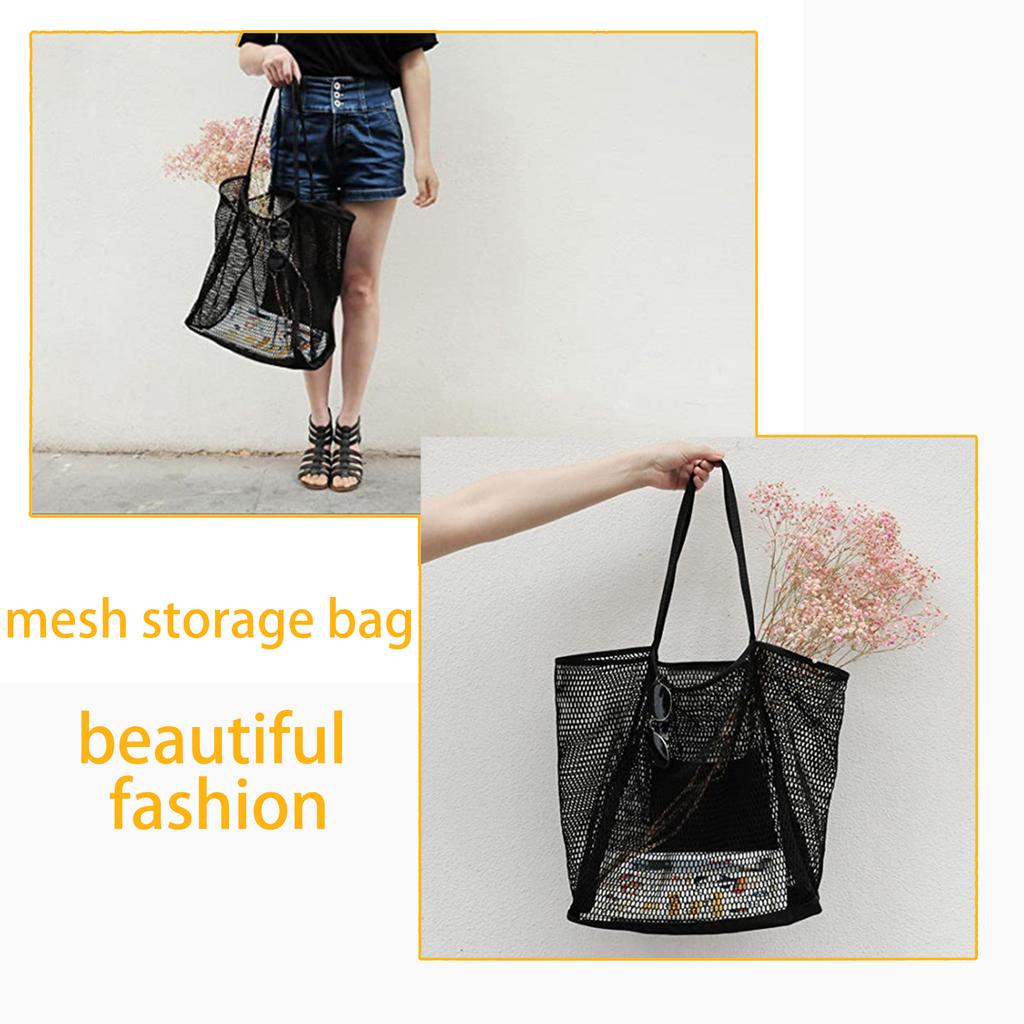 Mesh Beach Bag Single Shoulder Handbag for Women Toiletries and Swimming Clothes Storage Bag 17.3x15.7x5 Inch Khaki