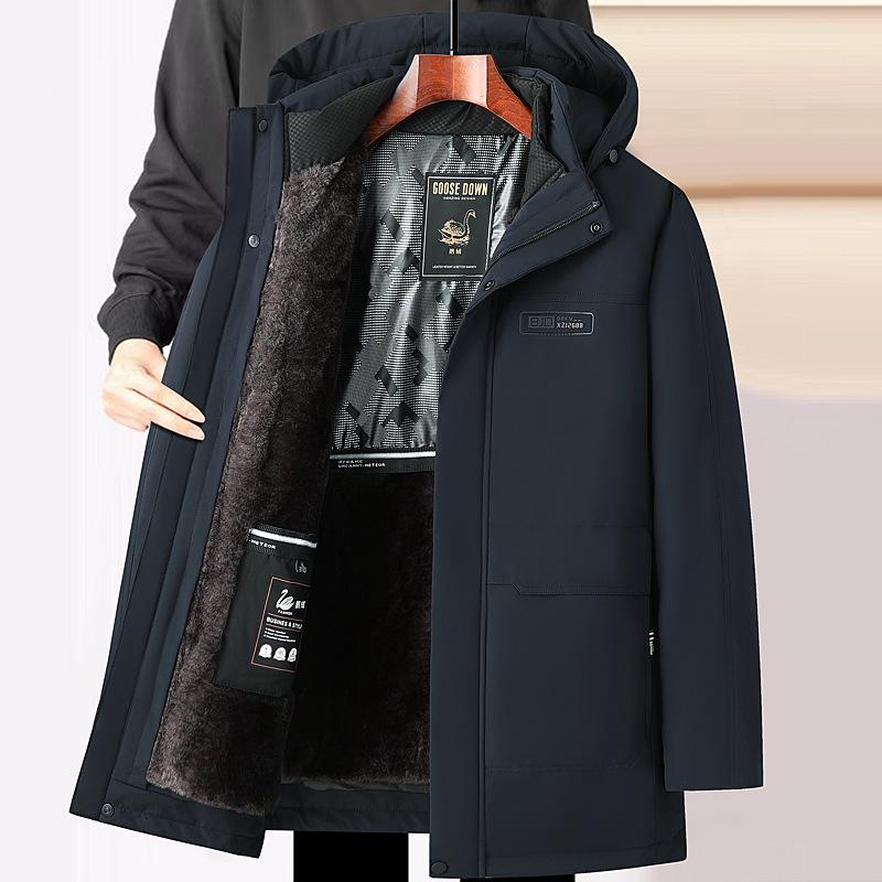 

Men s Premium White Goose Down Jacket with Detachable Liner, Plus Velvet, Ideal Winter Wear for Middle-Aged and Elderly Men 2XL (185) темно-синього кольору