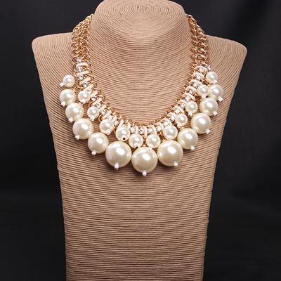 Textured Multi-Layer Pearl Rhinestone Short Collarbone Necklace Exaggerated Women'S Accessories