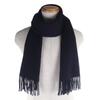 Excellent HERMES Scarf Embroidered logo with fringe Navy cashmere mens Used