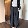 Womens White Drawstring Waist Wide Leg Pants Solid Color Casual Loose Fit Trousers