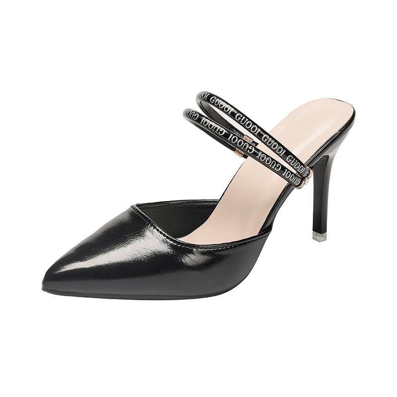 Fashion Summer New Baotou Sandals Women's Fashion Pointy Toe Shallow Mouth Slip-off Anti-slip Wear-resistant Stiletto Heels