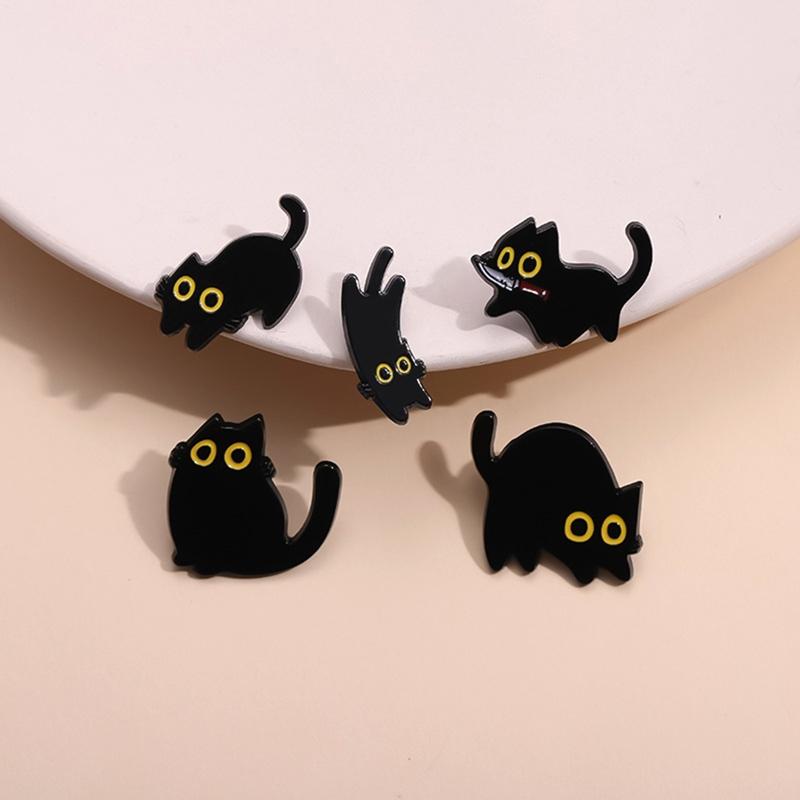 Cartoon Große Augen Schwarz Cay Emaille Pins Niedliche Kätzchen Tier Broschen Revers Rucksack Abzeichen Schmuck Zubehör Geschenke für Freunde