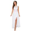 Amazon European and American White Chiffon Lace Dress High Split Back Hollow Elegant Evening Dress Long Dress