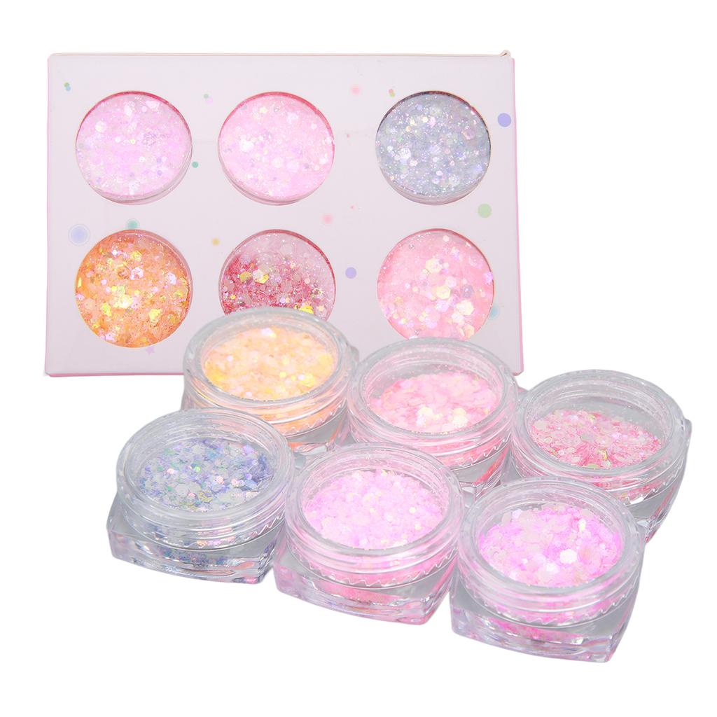 6Pcs Nail Glitter Powder Set Luminous Decorative Sequins Art Enhancements for DIY Manicure