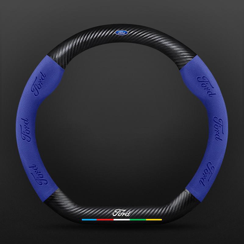 Car Anti-Slip Suede Carbon Fiber Steering Wheel Cover For Ford ST EXPLORER EDGE Fiesta Focus Mondeo F150 Fusion Mustang Kuga