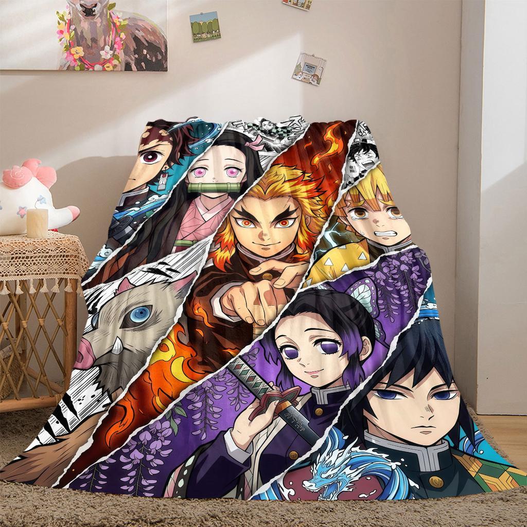 Demon Slayer Superb Cartoon Flannel Blanket, Printed Style for Bedroom, Warm and Soft Bedding, Travel Picnic Use_LIAN