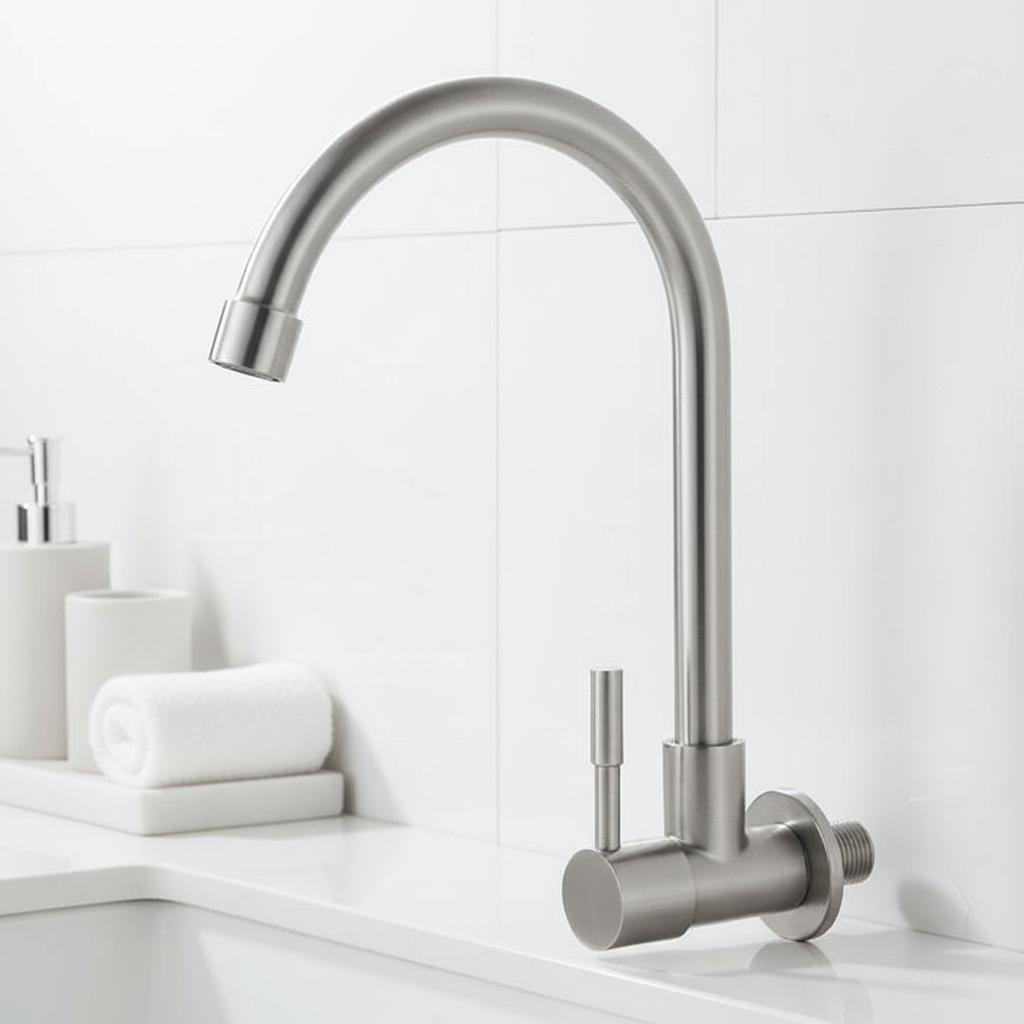 Modern Single-Handle Cold Water Stainless Steel Kitchen Sink Faucet Wall-Mounted Single-Hole Installation