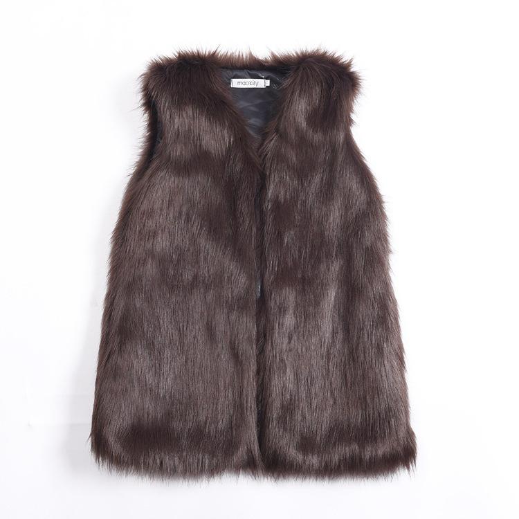 Winter medium and long imitation fox fur, vest, thermal vest, women's vest jacket, coffee-colored fluff