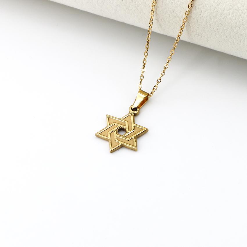 Fashion Trend Original Stainless Steel Jewelry Gold-plated Leaves Hexagonal Star Rose Pendant Necklace