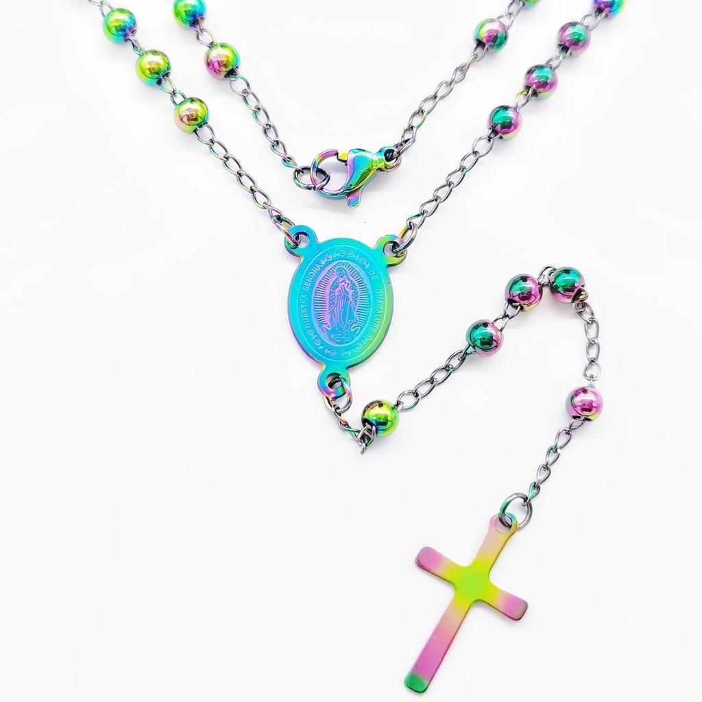Neue Mode Edelstahl Vintage Kreuz Böhmen Religiöser Rosenkranz Anhänger Halskette Für Frauen Männer Charm Schmuck Geschenke
