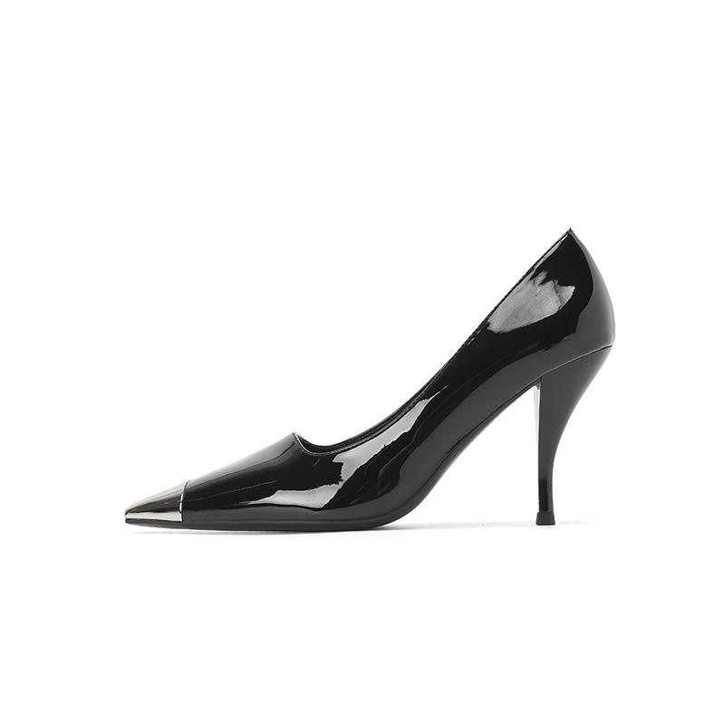 Spring Women's High Heels Black Leather Square Toe Sexy Stiletto High Heels Commuting Shoes