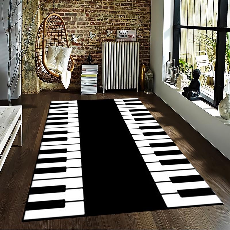 Klaviertastatur Design Teppich, Schwarz-Weiß Musik Thema Teppich für Zuhause Geeignet zur Verwendung als Anti-Rutsch-Matte für Wohnzimmer Schlafzimmer Sofas