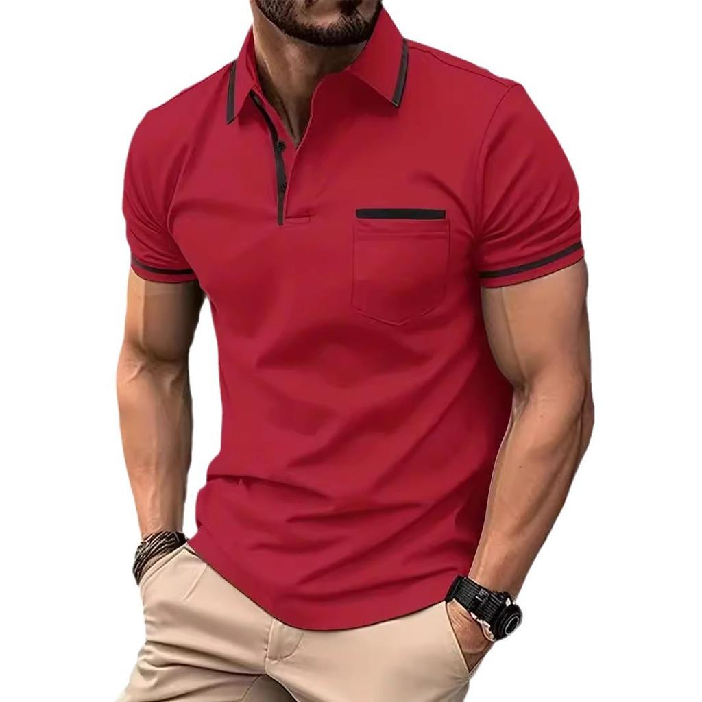 New Men's Polo Shirt Button Pocket Men's Sports Short Sleeve Tops