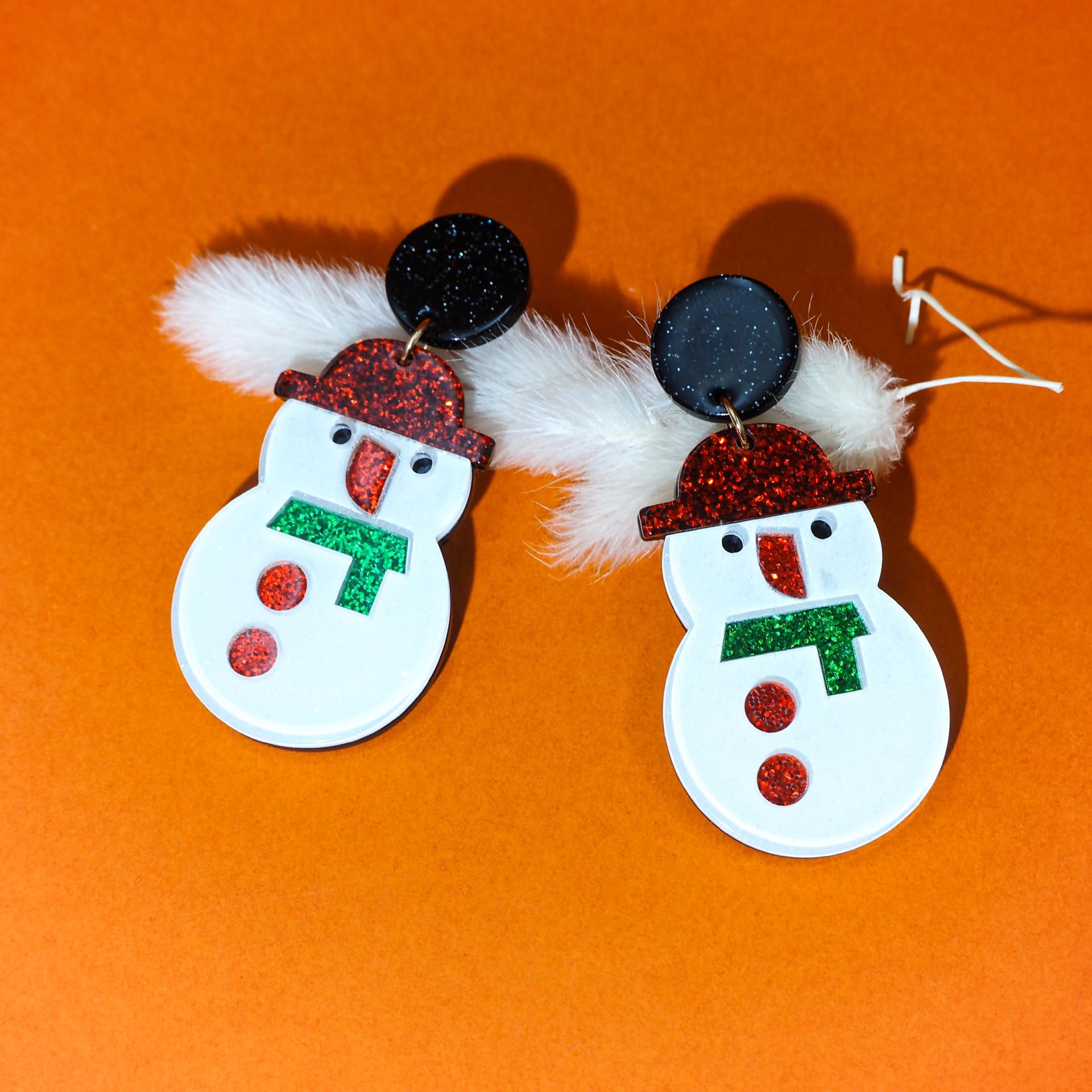 

New Cute Snowman Acrylic Christmas Tree Earrings - European & American Style Dangle. белый