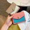 New Palm Patterned Cowhide Color Blocked Short Three Fold Wallet Genuine Leather Wallet Color Matching Leather Clip Color Blocking Card Bag