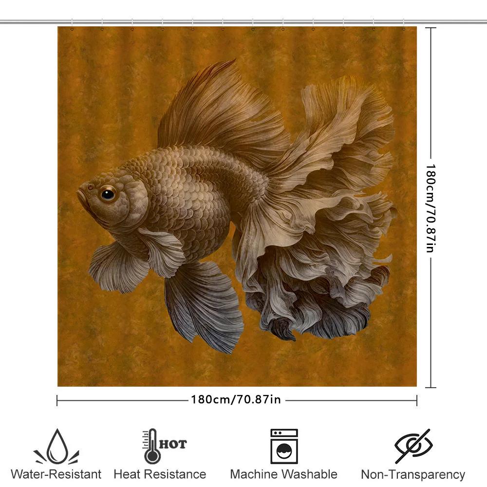 Gold Fish Shower Curtain Bathroom Decor, Luxurious Vintage Style Wall Hanging For Home Decoration, Orange Color