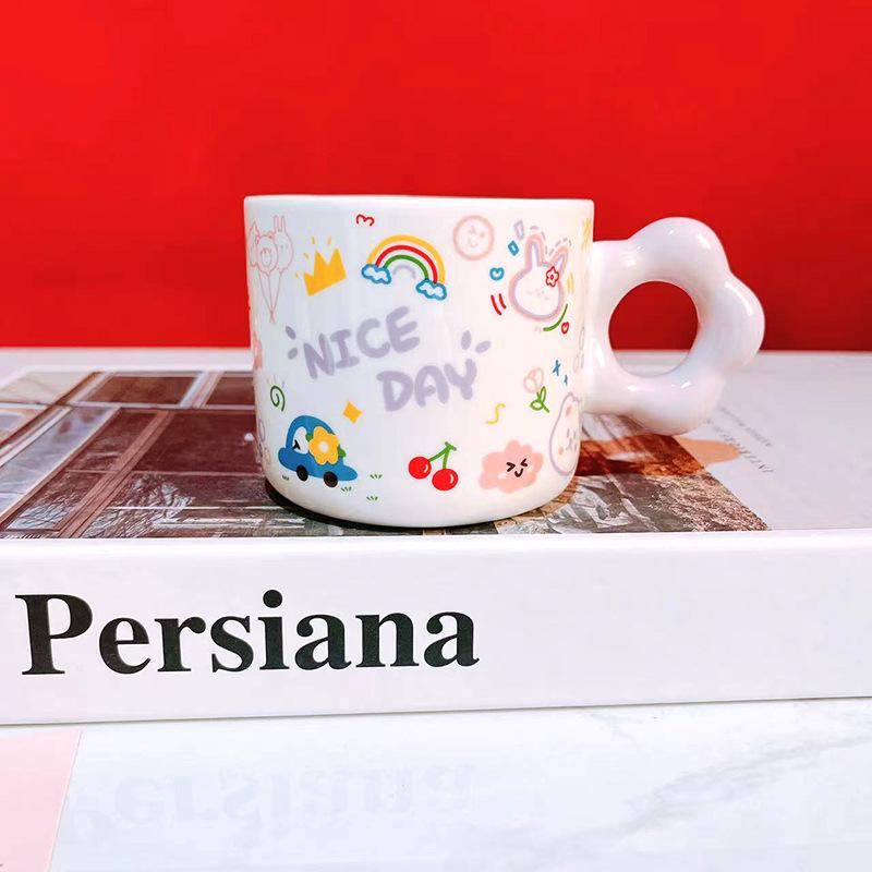 Birthday Souvenir Gift Cute Cartoon Mug Ceramic Cup Flower Handle
