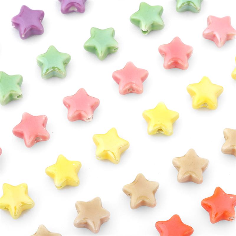 10pcs/Bag 14mm Handmade Colorful Star Ceramic Beads Mixed Five-pointed Star Porcelain Spacer Beads For Necklace Bracelet DIY Jewelry Craft Making