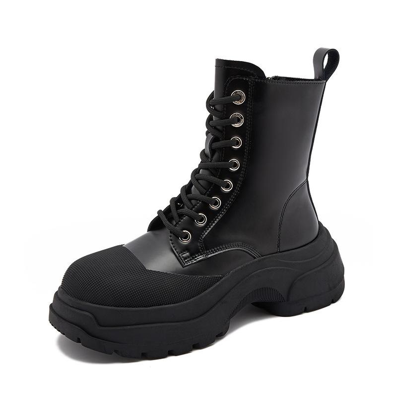 

Leather Martin boots women s thick-soled 2025 new velvet bag head Korean version medium tube boots lace-up knight boots thin boots women 40