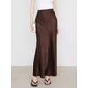 Fashion Style Pure Color Satin Skirt Elastic Waist Hand Grip Pattern Long Skirt Pattern Satin Skirt