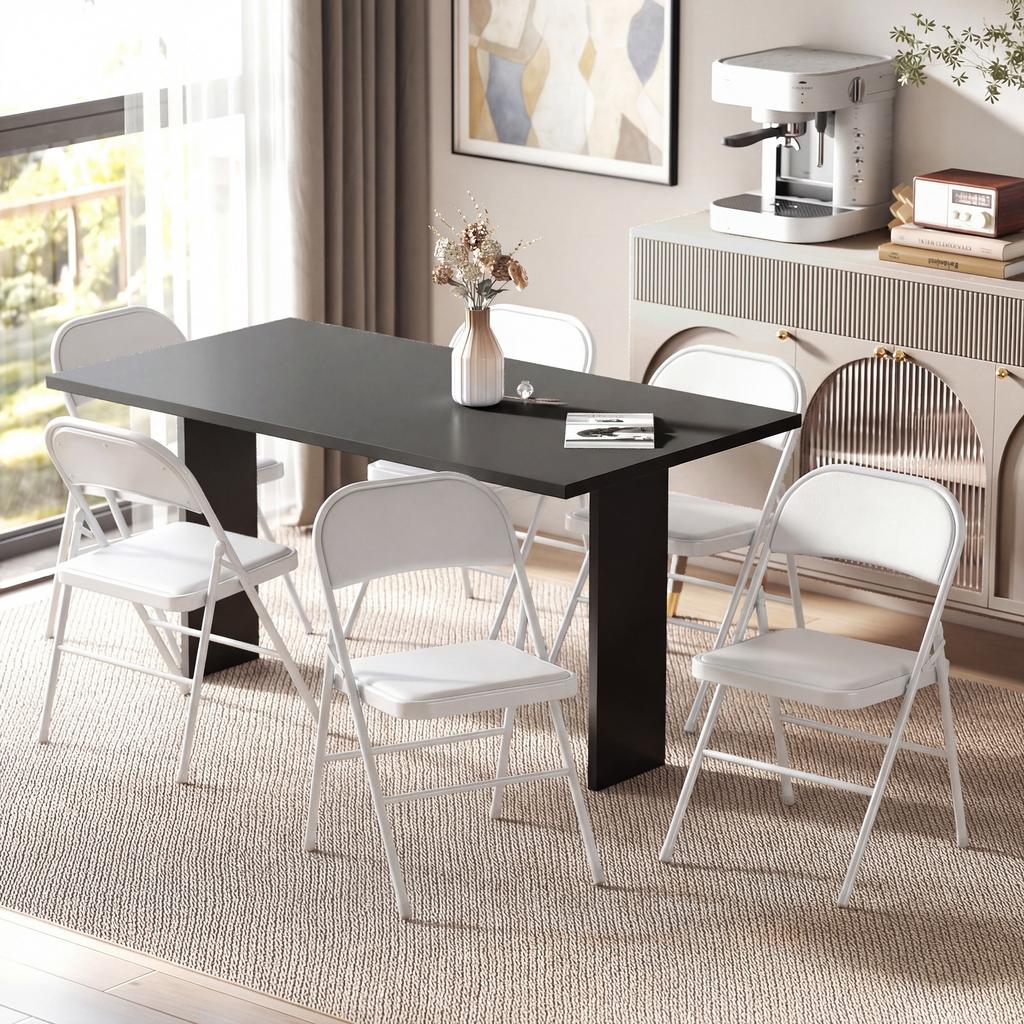 Set of 6 Folding Chairs Portable Dining Chairs Steel Frame 45 x 46 x 78 cm White