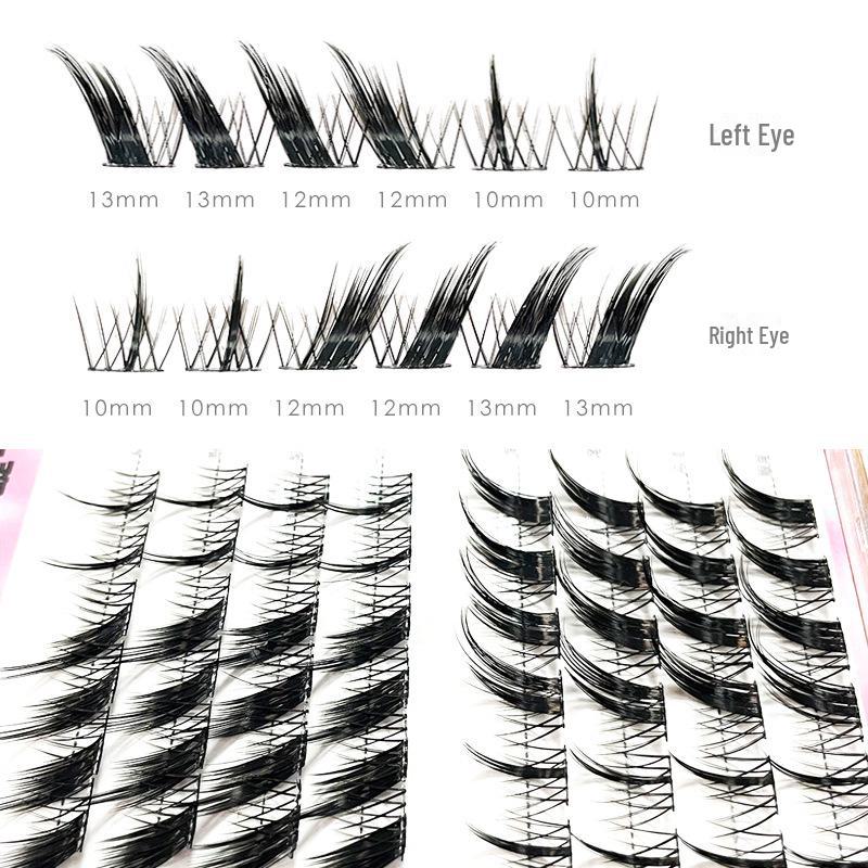 Silk Fox Eye False Eyelashes: Black Stem, Slanted Flying Design, Thick Single Cluster, Self-grafted Style.