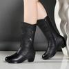 Middle Boots Winter Women's Korean Style Low Heel Solid Color Fleece Warm Plus Size Outdoor Anti-Skid Boots