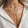 Vintage Złoty Warstwowy Krzyż Wisiorek Naszyjnik Religijny Moneta Medalion Choker Dla Kobiet Boho Letnia Biżuteria Plażowa