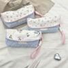 Flower Print Pen Bag with Lanyard Large Capacity Pencil Case Pen Organizers Pencil Pouches Travel Makeup Bag for Women