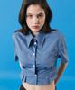 KOLEAT Women Cooling Airy Crop Slim Short Sleeve Shirt [Denim_Blue]