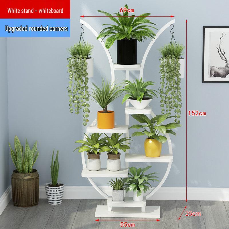 Multi-Layer Indoor Balcony Flower Stand, Wrought Iron Round Table Display Shelf for Hanging Pothos and Orchids.