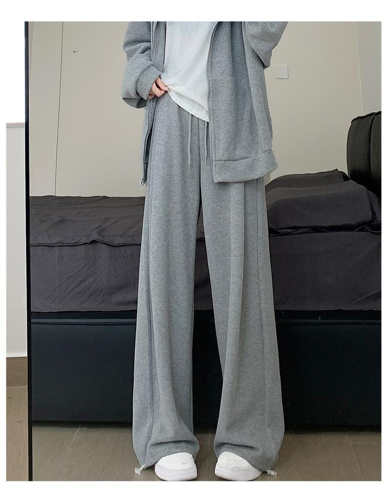 Women's 2024 Winter Fleece-Lined American Style Sweatpants - Slimming Loose Fit, Straight & Wide Leg Joggers
