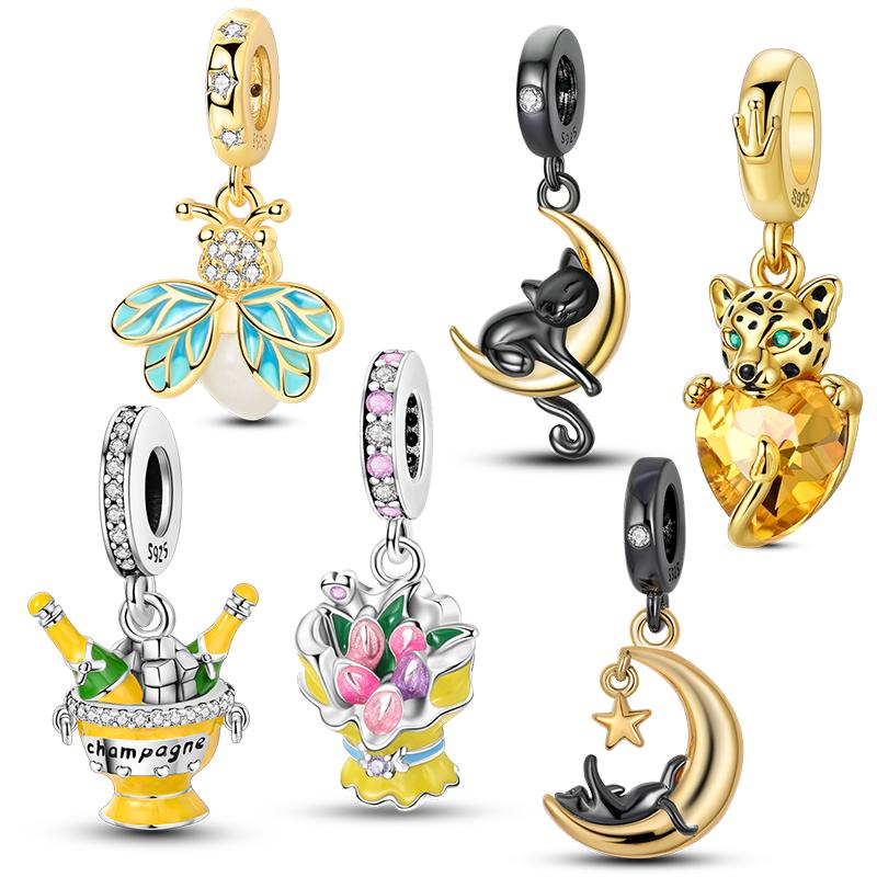 copper Plated Golden Charm Bead Charms Leopard Firefly Monkey Cat Bead Charms Dangle Compatible With Authentic Bangle Pendant Bracelets Do It Yourself