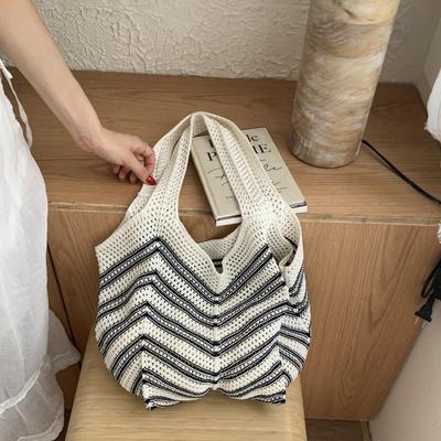 Gestreifte Stricktasche Damen Großraum Neue Sommer Vielseitige Freizeit Einzelne Schulter Klasse Pendler Tragetasche