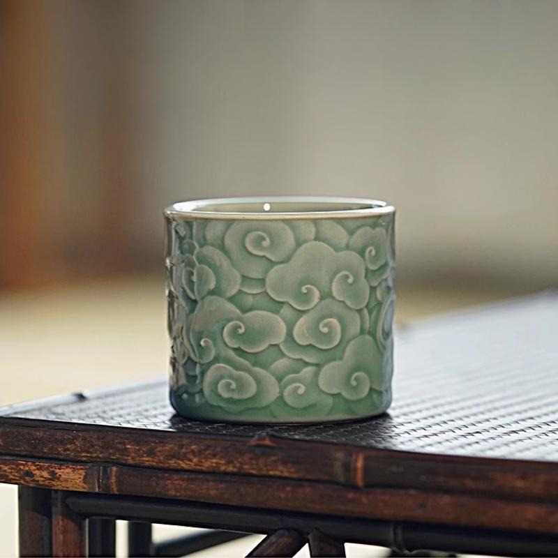 Chinesischen stil einfache jade glückverheißenden wolke master einzigen tasse retro Yue ofen celadon tee-set tee tasse persönliche kung fu probe