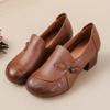 Women's Thick-heeled Leather Shoes, Retro Ethnic Style Handmade Women's Shoes, Medium and High Heels, Middle-aged Shoes