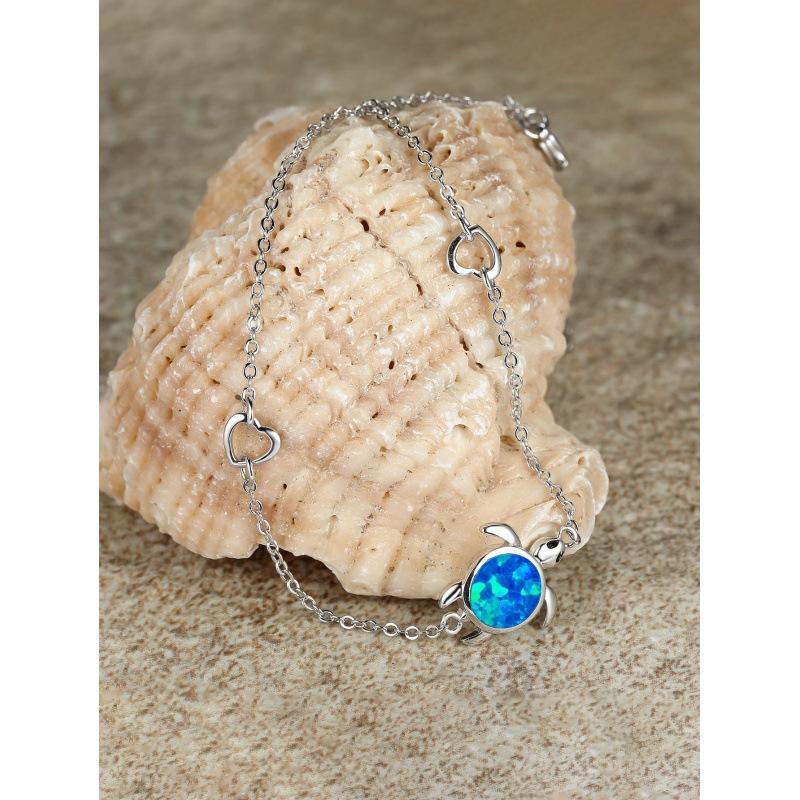 

Xiyin popular European and American style platinum blue opal sea turtle love anklet