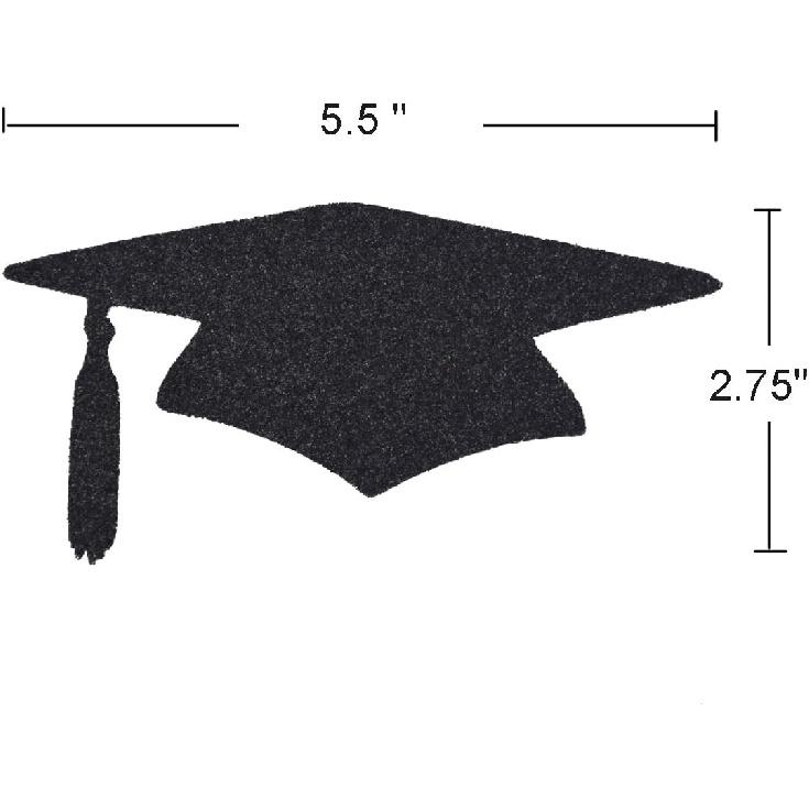 Qttier Black Glitter Grad Caps Confetti for Graduation Party Decorations, 5.5 inches (12pcs)