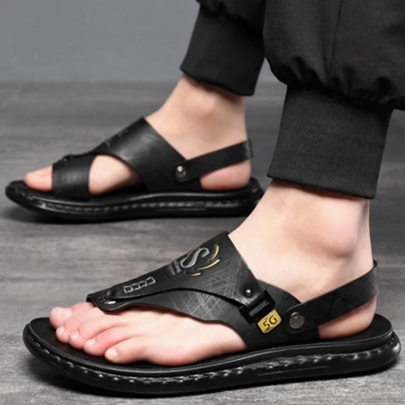 Sandali da Uomo di Alta Qualità Sandali Casual in Pelle di Lusso Scarpe da Spiaggia Antiscivolo da Esterno per Uomo Estate Sandalia Infradito con Zeppa