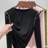 Crew Neck Long-sleeved Women's Clothing Trendy New Woodale High-quality Black Bottoming Shirt Women's Spring and Summer Outer Wear