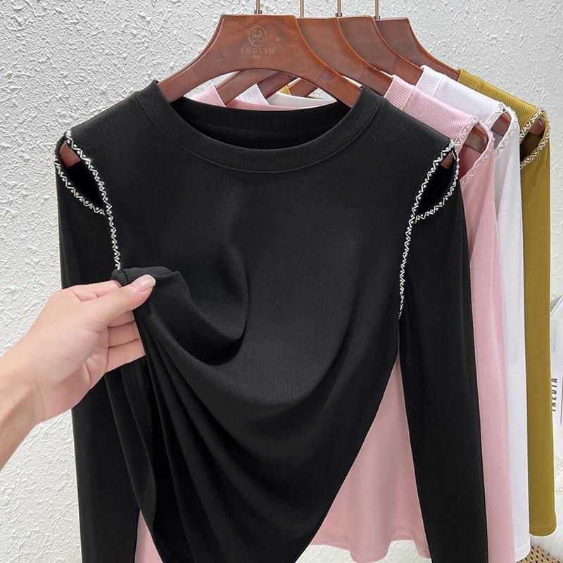 Crew neck long-sleeved women's clothing trendy new Woodale high-quality black bottoming shirt women's spring and summer outer wear