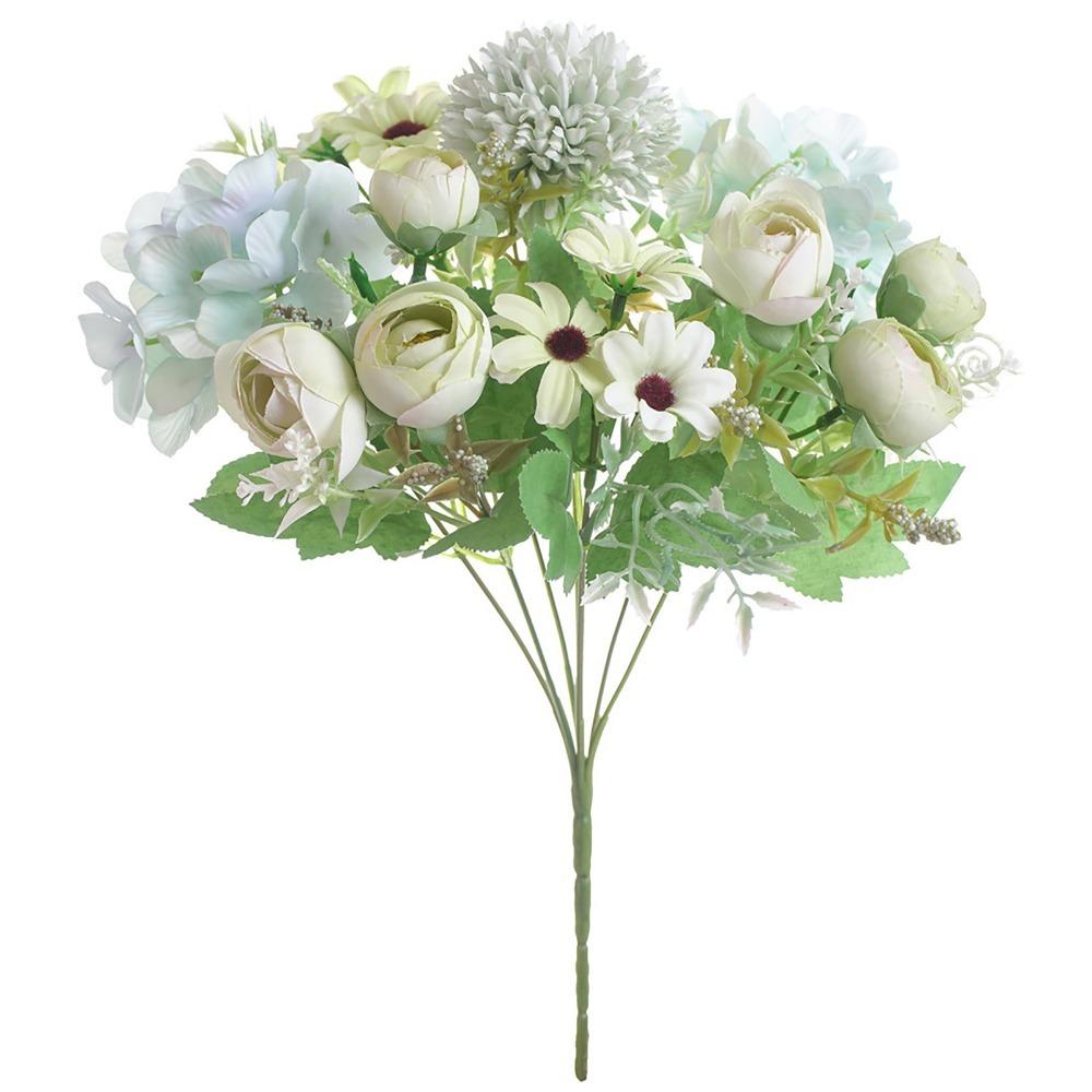 Fabric Material Artificial Flower Bouquet 12.2 X 7.5in Pink Faux Flower Decoration Mixed Floral Design Plastic Stem