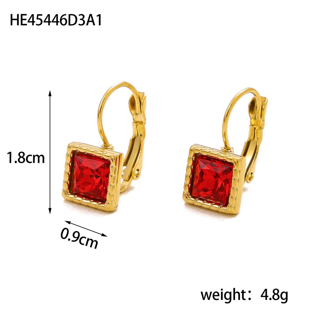 CARLIDANA Minimalist Women New Square Clip Earrings Tarnish Free 18k Gold Plated Stainless Steel Colorful Zircon Hoop Earrings